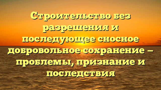 Строительство без разрешения и последующее сносное добровольное сохранение — проблемы, признание и последствия