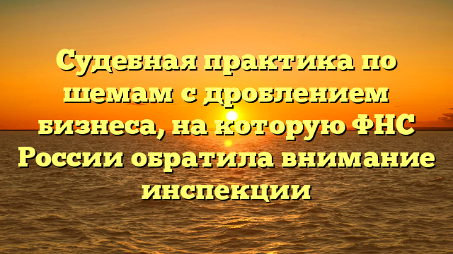 Судебная практика по шемам с дроблением бизнеса, на которую ФНС России обратила внимание инспекции