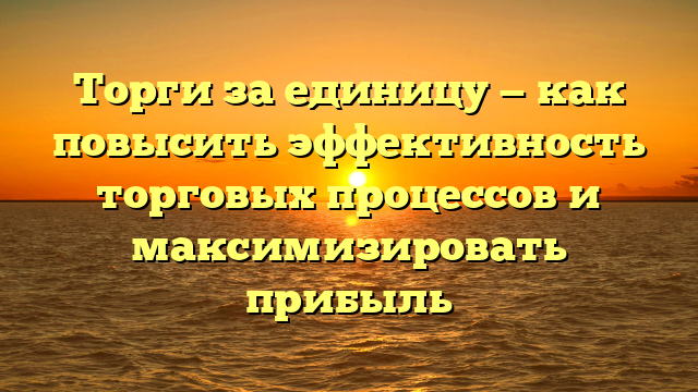 Торги за единицу — как повысить эффективность торговых процессов и максимизировать прибыль