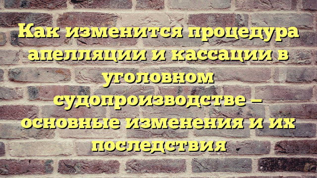 Как изменится процедура апелляции и кассации в уголовном судопроизводстве — основные изменения и их последствия