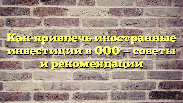 Как привлечь иностранные инвестиции в ООО — советы и рекомендации