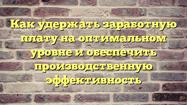 Как удержать заработную плату на оптимальном уровне и обеспечить производственную эффективность