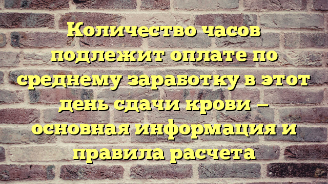 Количество часов подлежит оплате по среднему заработку в этот день сдачи крови — основная информация и правила расчета