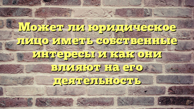 Может ли юридическое лицо иметь собственные интересы и как они влияют на его деятельность