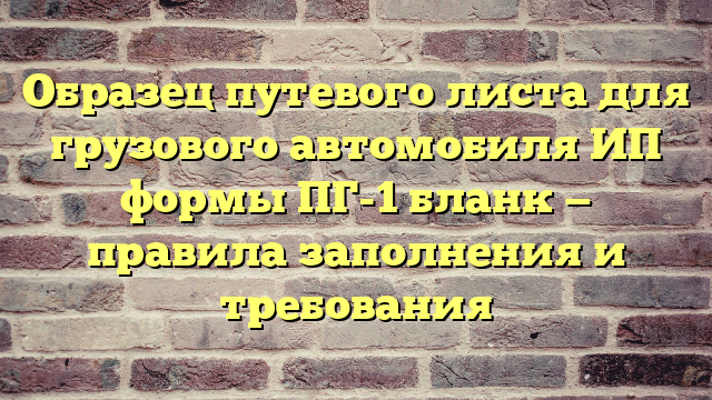 Образец путевого листа для грузового автомобиля ИП формы ПГ-1 бланк — правила заполнения и требования