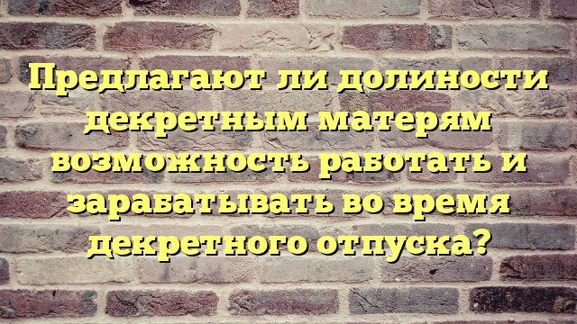 Предлагают ли долиности декретным матерям возможность работать и зарабатывать во время декретного отпуска?