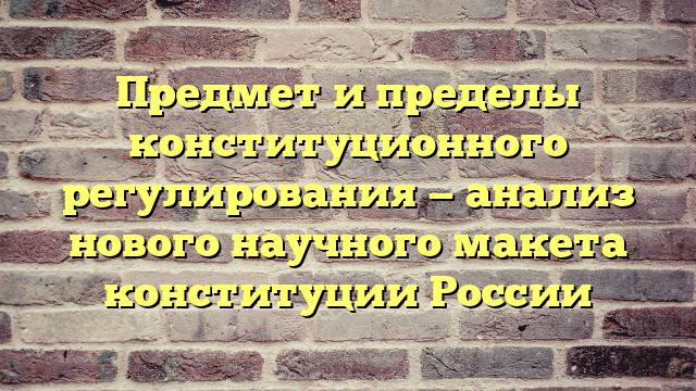 Предмет и пределы конституционного регулирования — анализ нового научного макета конституции России